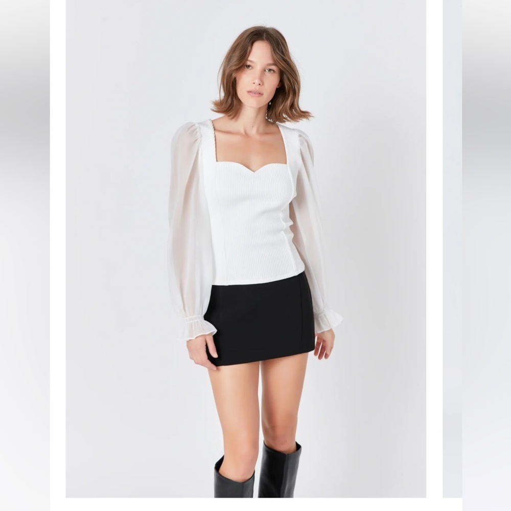 NWT ENDLESS ROSE ORGANZA SLEEVE KNIT TOP
